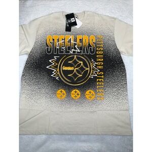 New Era Pittsburgh Steelers NFL T-Shirt Cream Black Stipple Gradient Mens Small